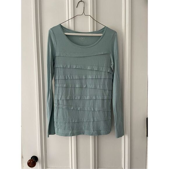 Loft light turquoise ruffled long sleeve top S - Picture 1 of 4